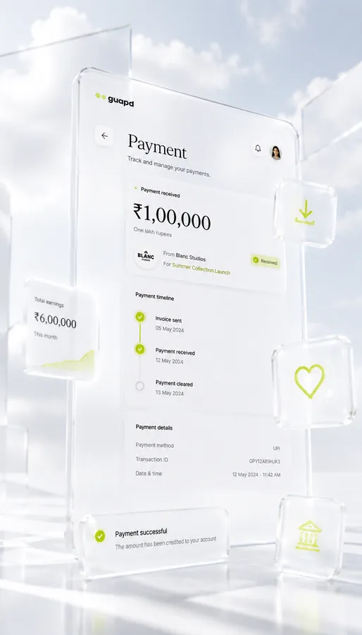 guapd payment overview showing payment received, timeline, and payment details