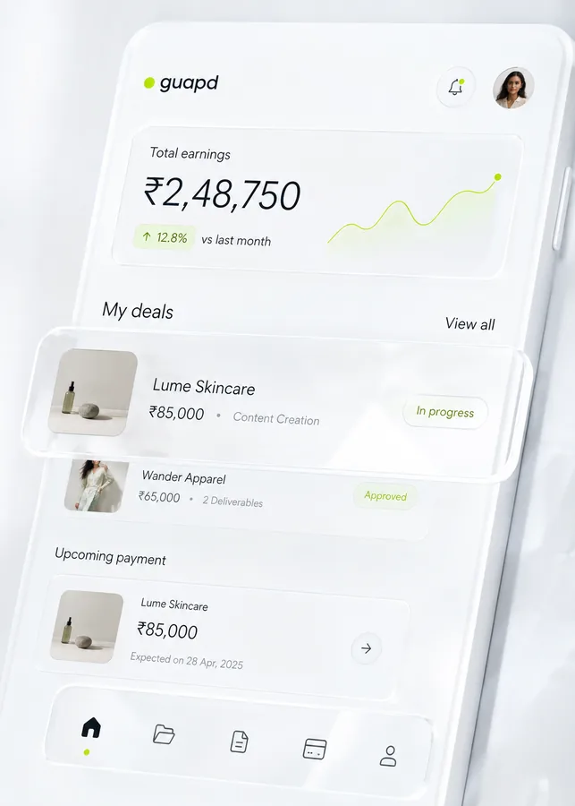 guapd total earnings, my deals, and upcoming payment