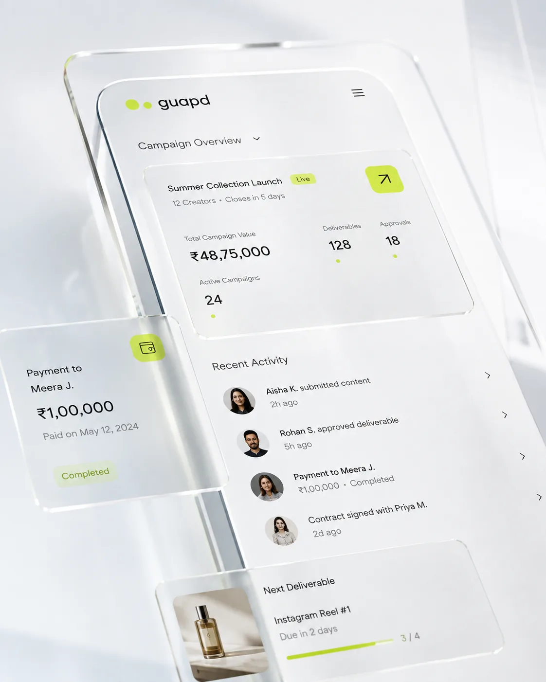 Glass panel showing mobile campaign overview